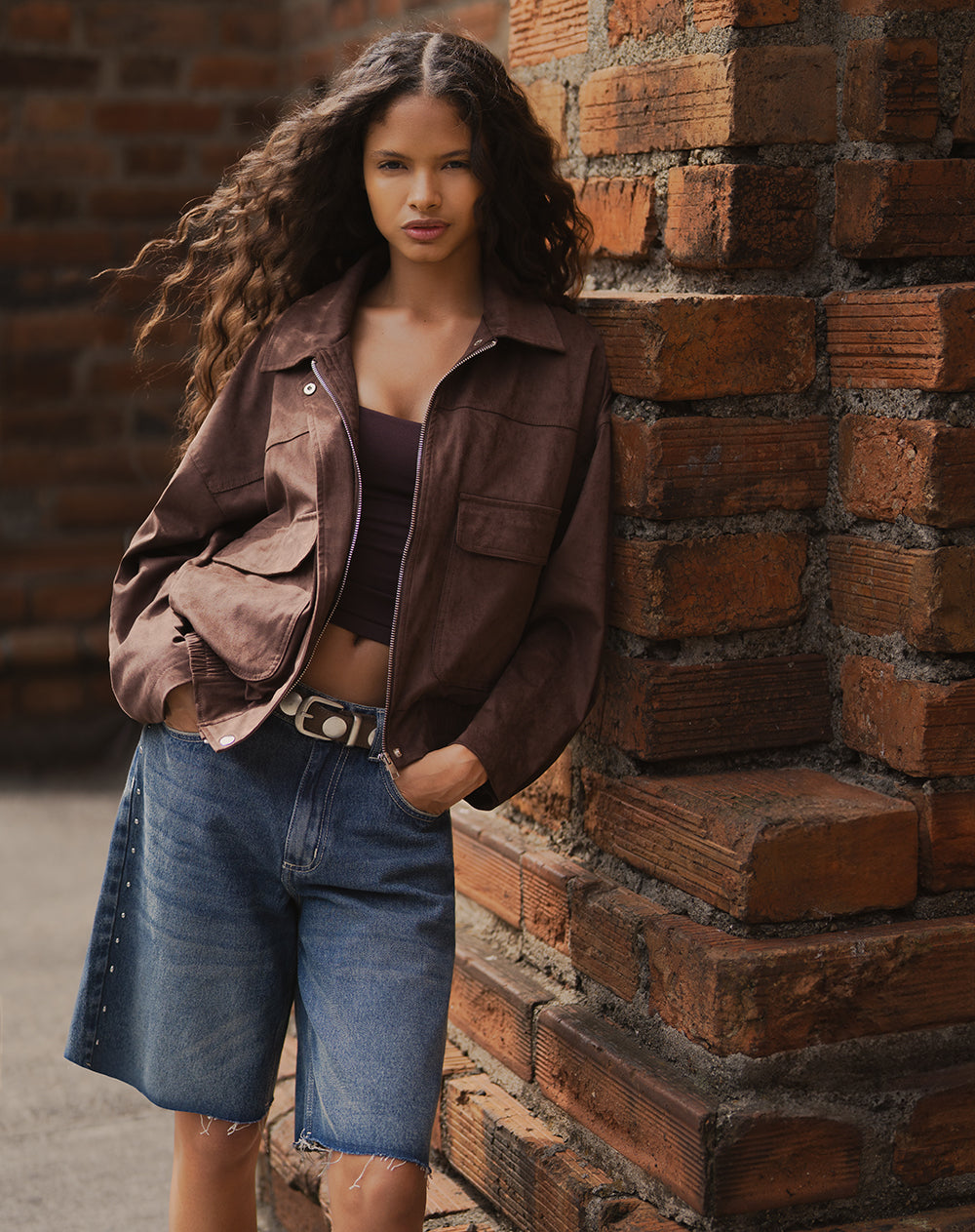 Chaqueta regular sin capucha chocolate mujer
