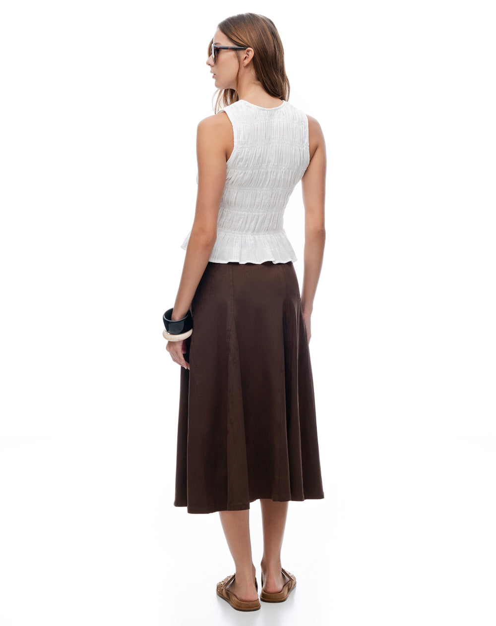 Falda midi tiro medio gamuza chocolate mujer