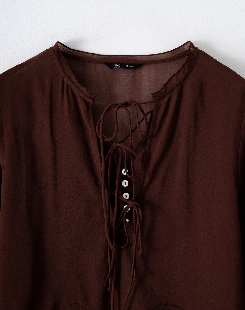 Camisa regular manga larga terracota mujer