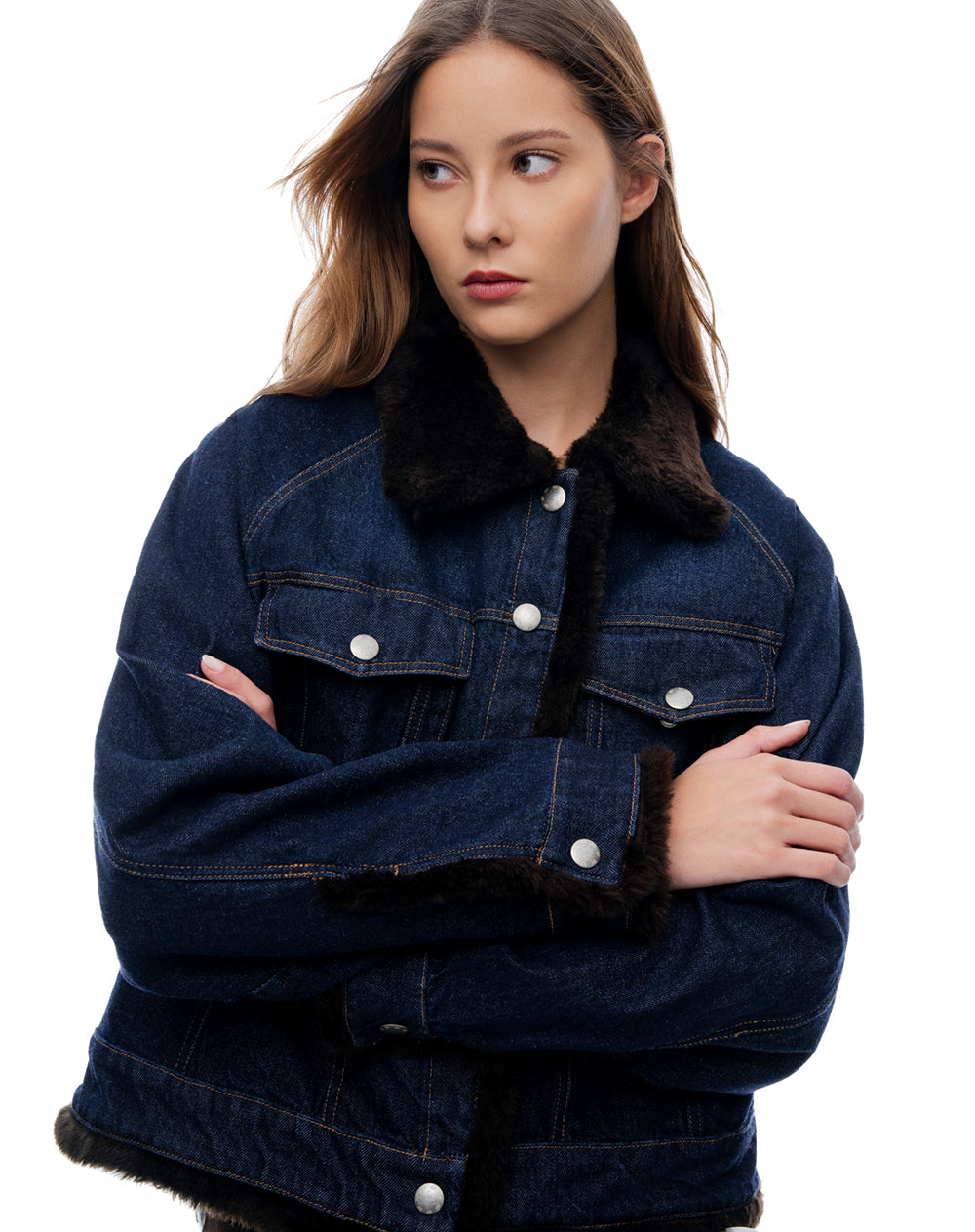 Chaqueta regular sin capucha índigo osc mujer