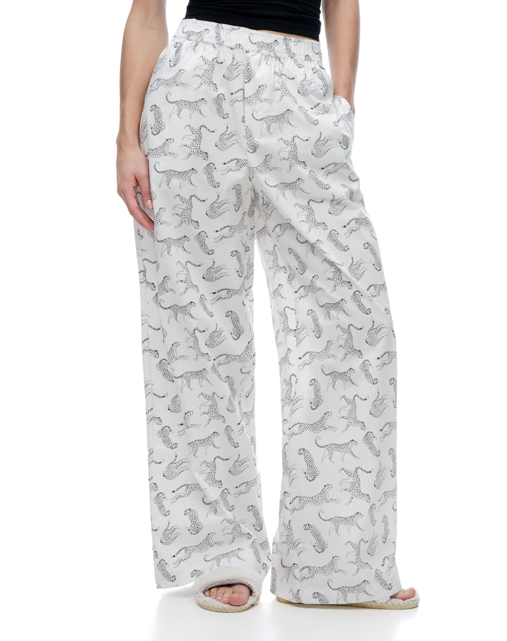 Pantalón regular tiro medio crudo estampado mujer