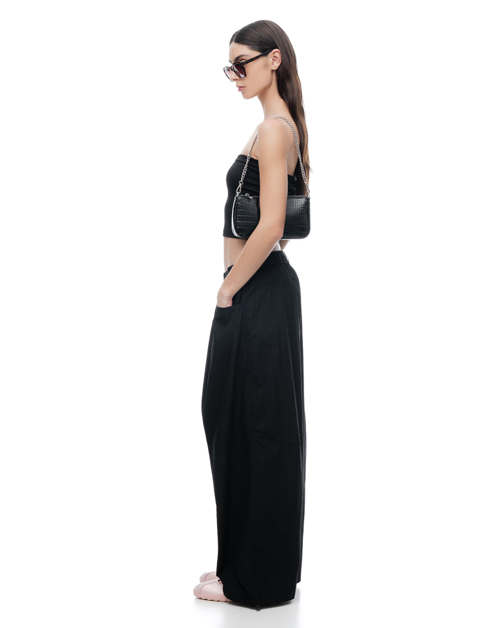 Pantalón baggy tiro medio negro mujer