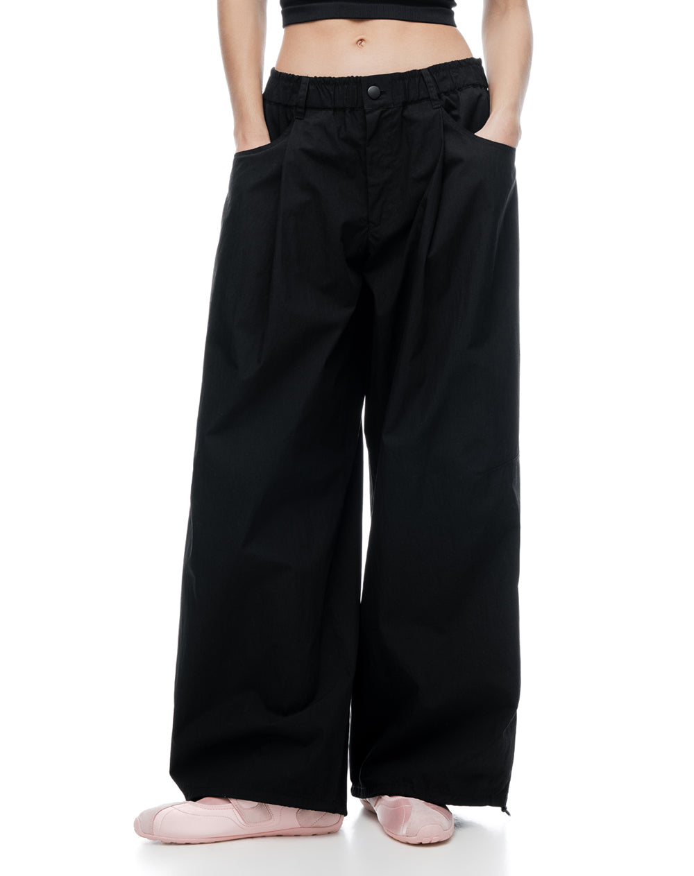 Pantalón baggy tiro medio negro mujer