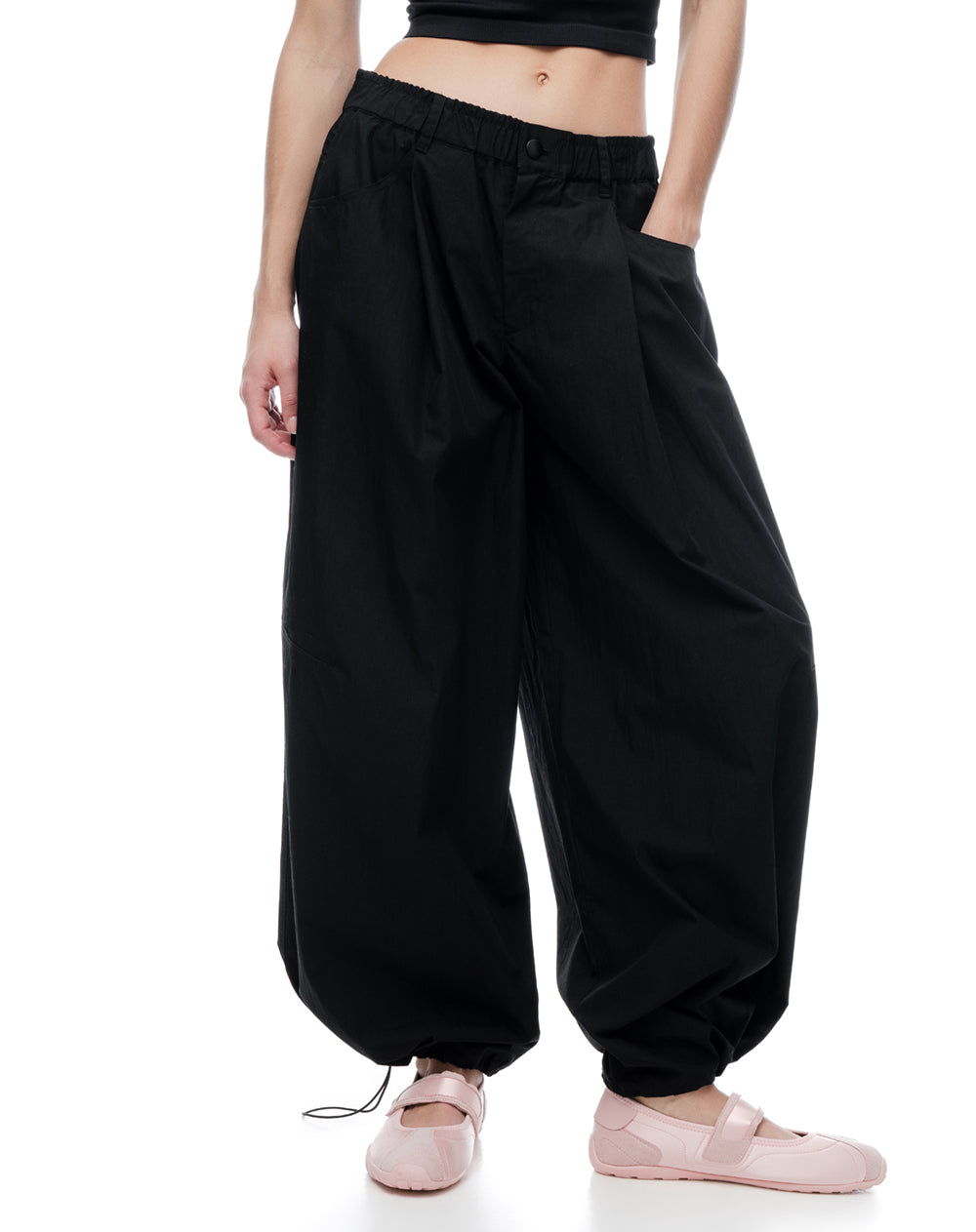 Pantalón baggy tiro medio negro mujer