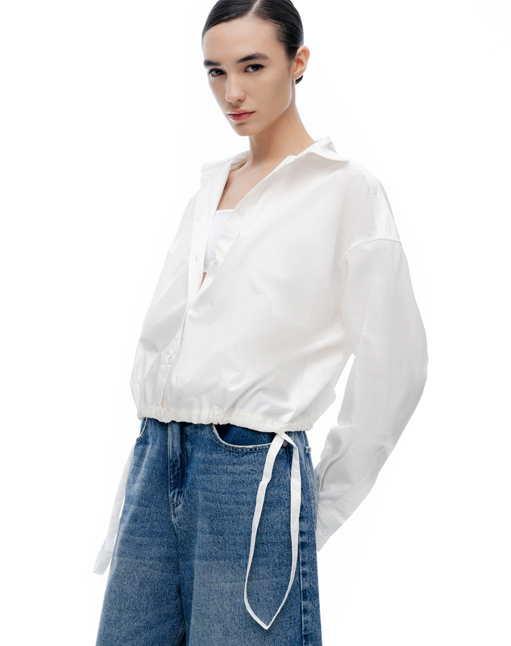 Camisa regular manga larga blanca mujer