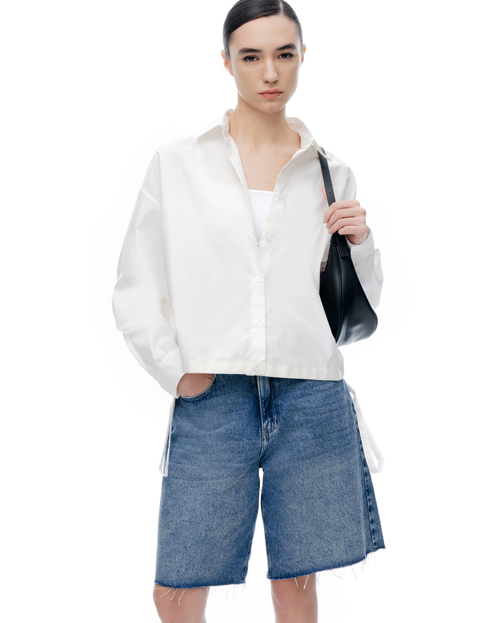 Camisa regular manga larga blanca mujer