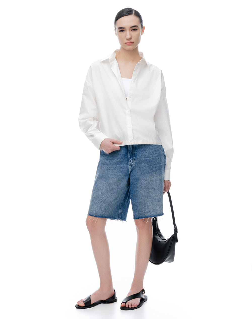 Camisa regular manga larga blanca mujer