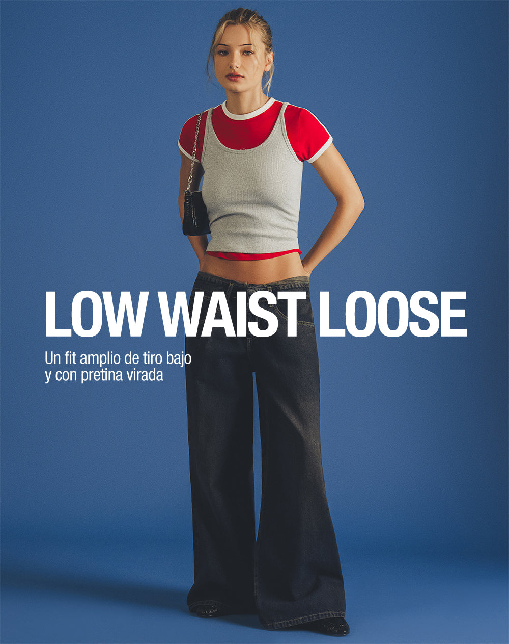 Jean wide leg tiro medio índigo oscuro mujer