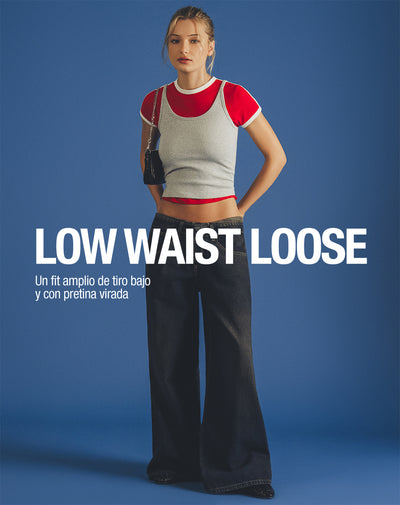 Jean wide leg tiro medio índigo oscuro mujer