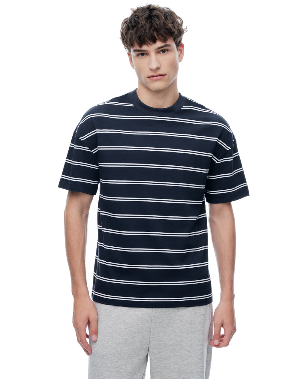 Camiseta regular manga corta azul rayas hombre