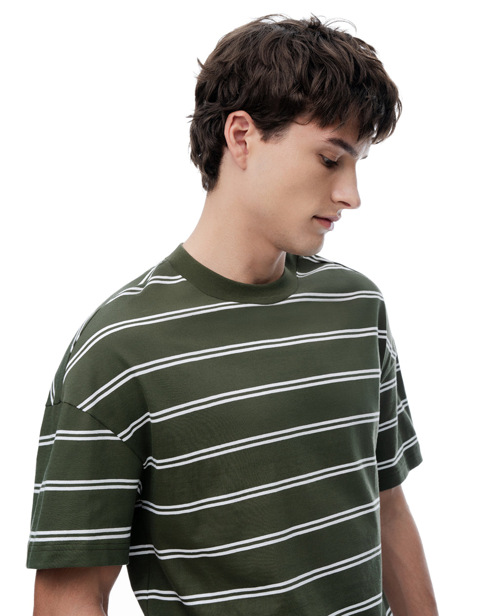 Camiseta regular manga corta verde rayas hombre