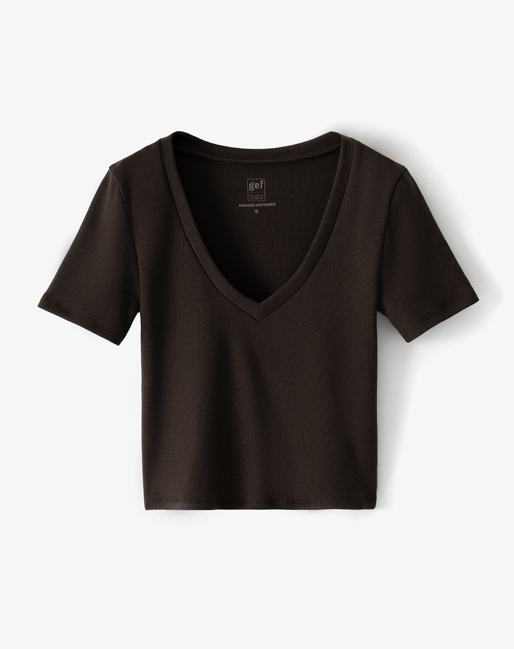 Camiseta slim manga corta chocolate mujer