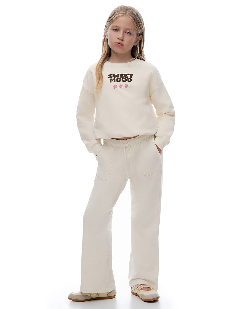 Pantalón regular tiro alto vainilla niña