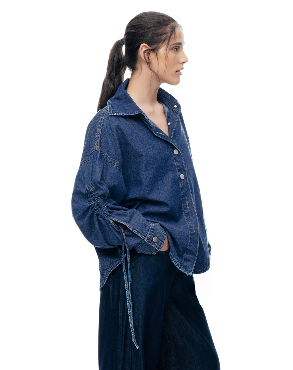 Camisa oversize manga larga índigo medio mujer