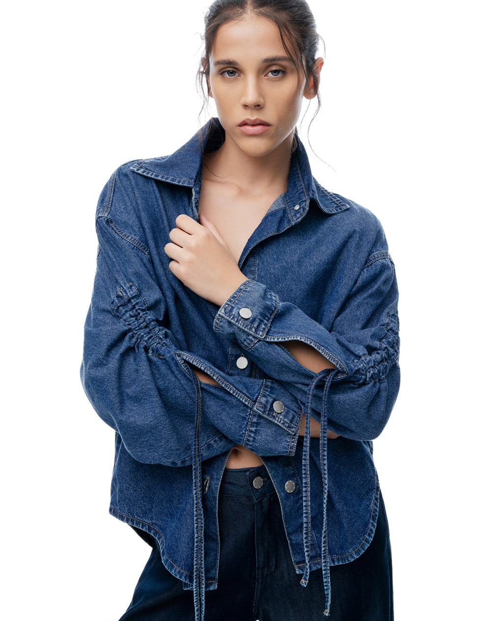 Camisa oversize manga larga índigo medio mujer