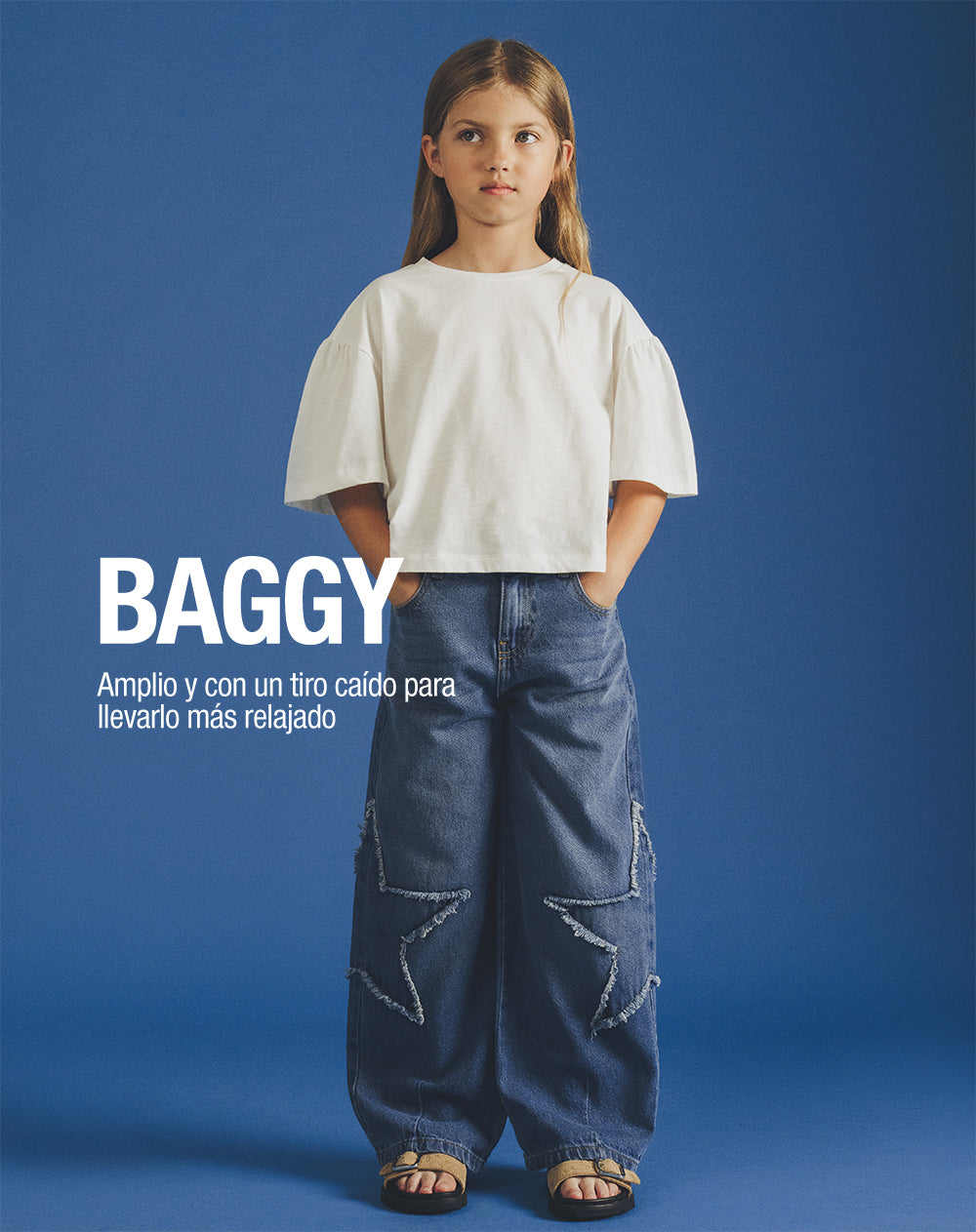 Jean baggy tiro alto índigo medio niña