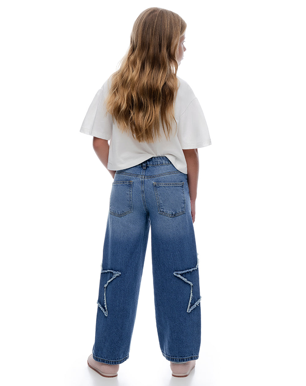 Jean baggy tiro alto índigo medio niña