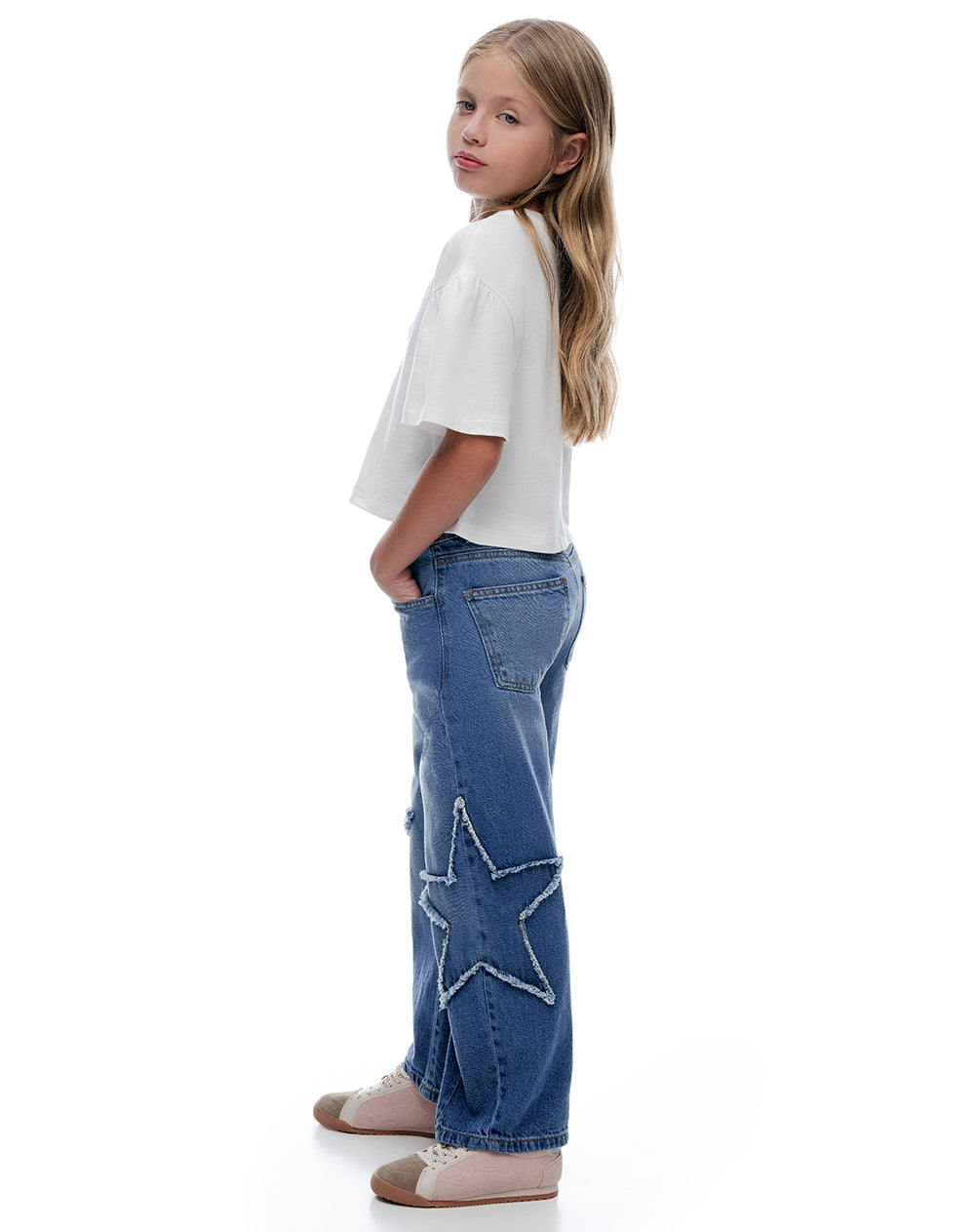 Jean baggy tiro alto índigo medio niña