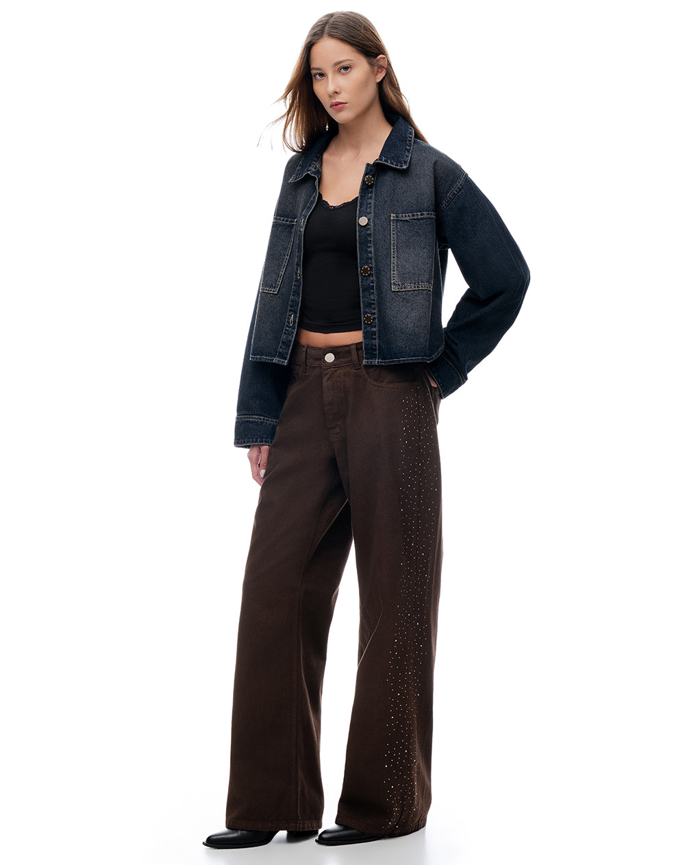 Jean straight tiro medio chocolate