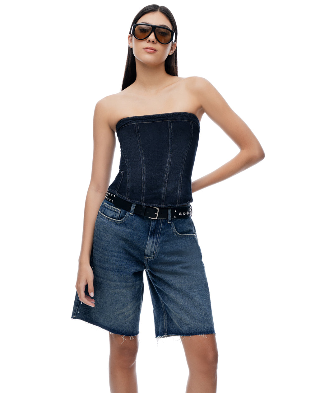 Bermuda loose índigo oscuro mujer