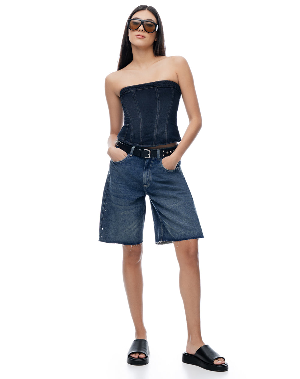 Bermuda loose índigo oscuro mujer