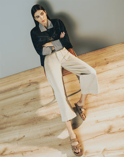 Jean culotte tiro medio caqui mujer