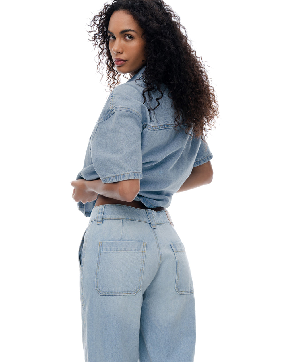 Jean culotte tiro medio índigo claro mujer