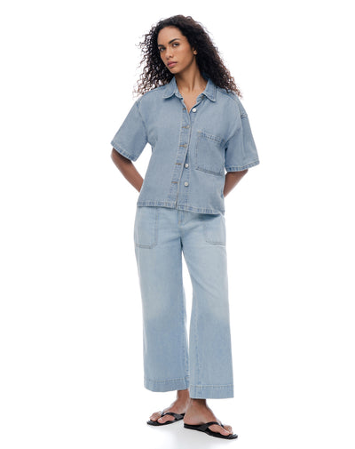 Jean culotte tiro medio índigo claro mujer