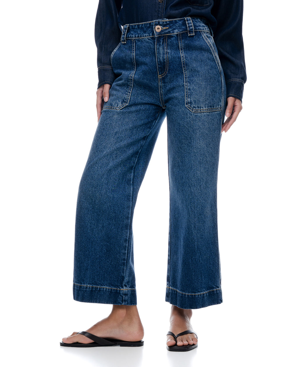 Jean culotte tiro medio índigo oscuro mujer