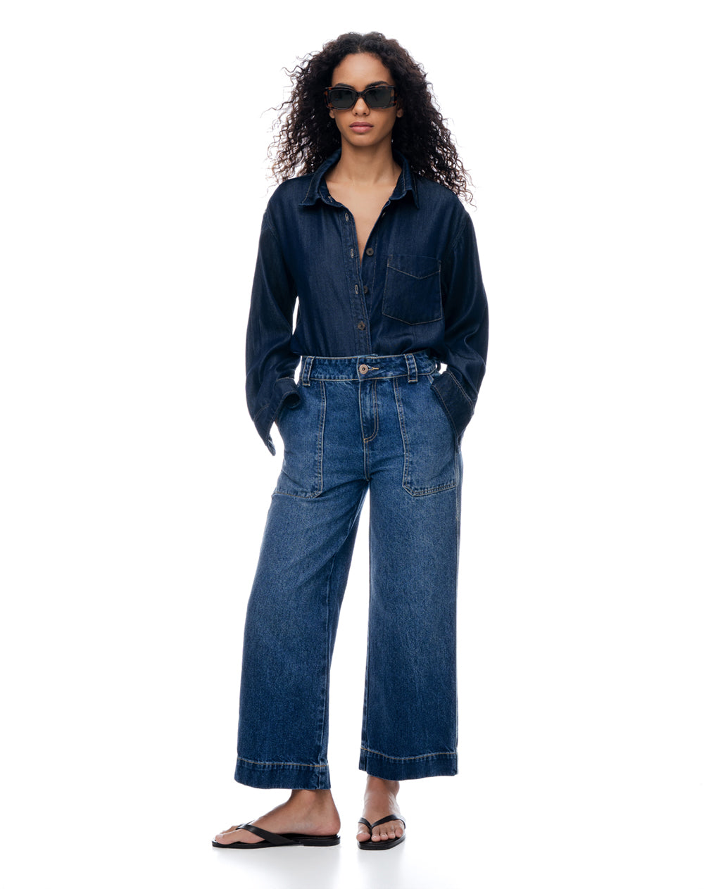 Jean culotte tiro medio índigo oscuro mujer