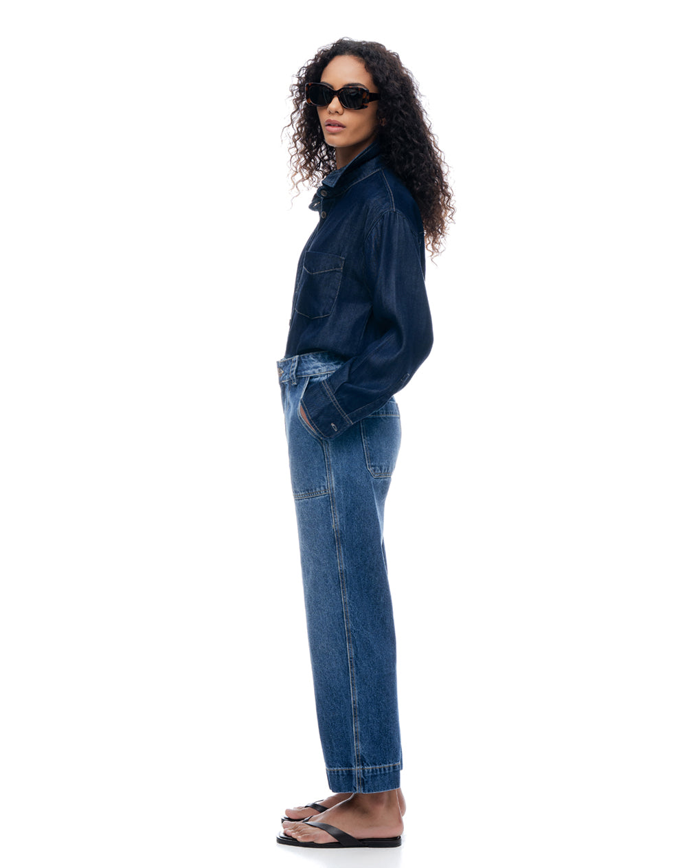 Jean culotte tiro medio índigo oscuro mujer