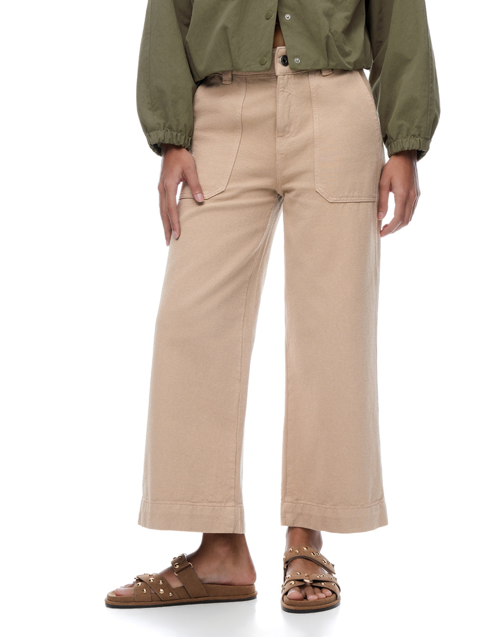 Jean culotte tiro medio caqui mujer
