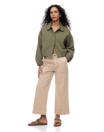 Jean culotte tiro medio caqui mujer