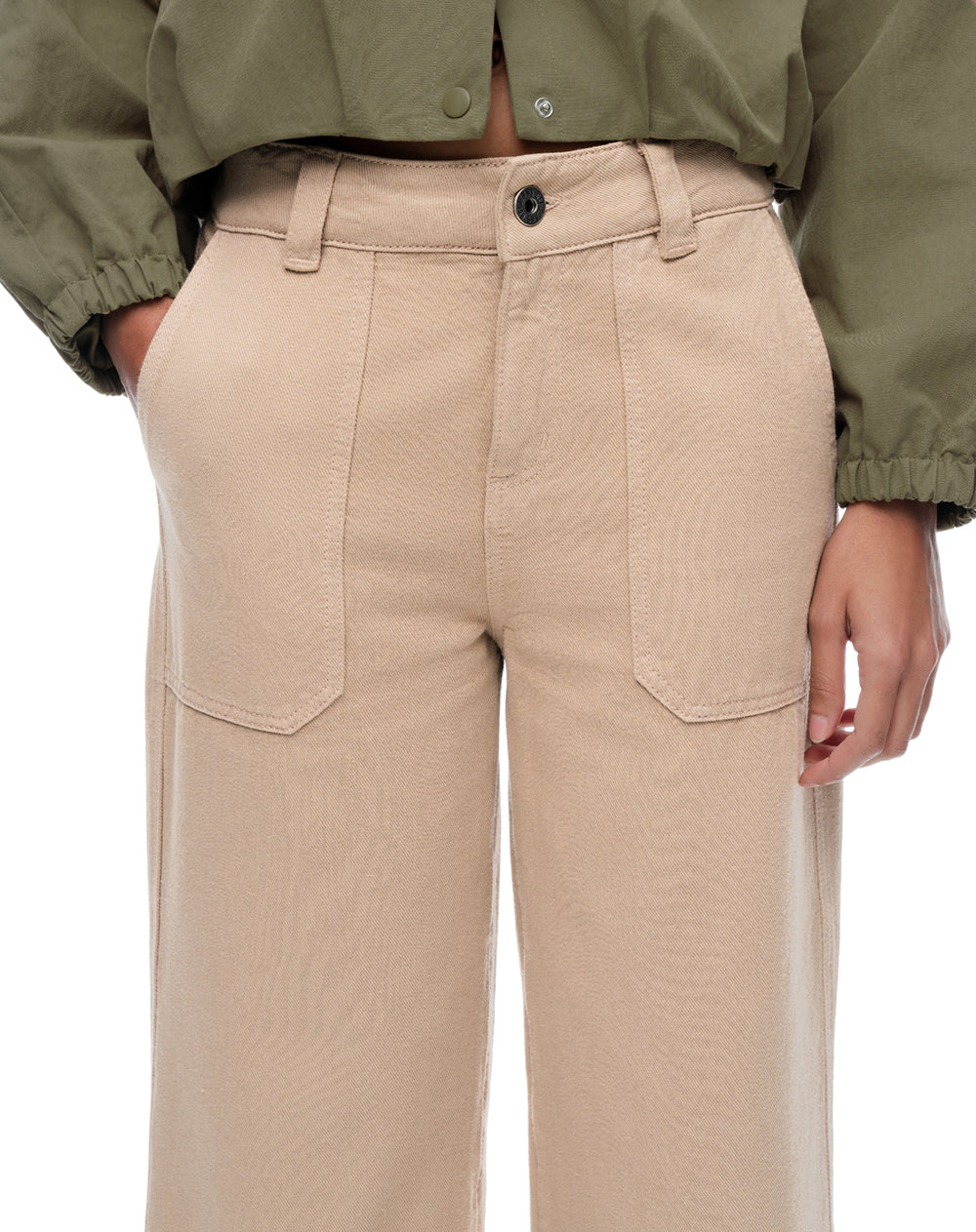 Jean culotte tiro medio caqui mujer