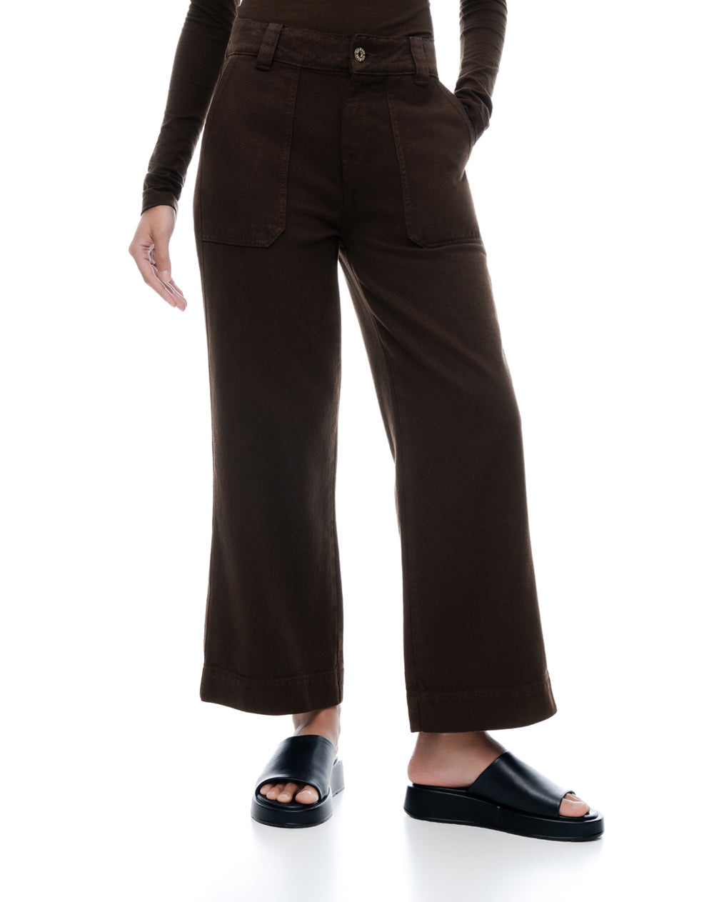 Jean culotte tiro medio chocolate mujer