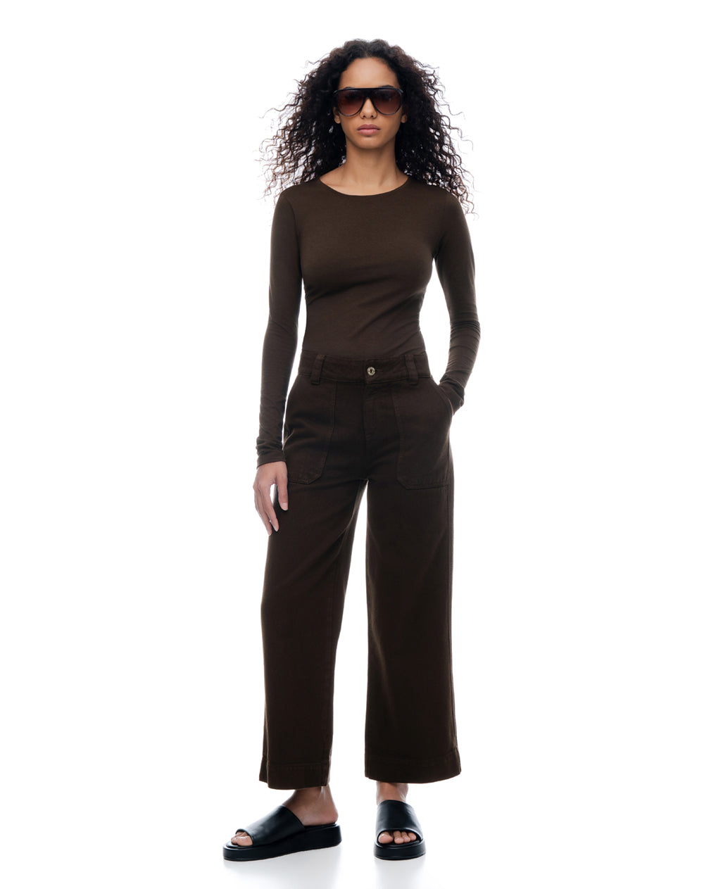 Jean culotte tiro medio chocolate mujer