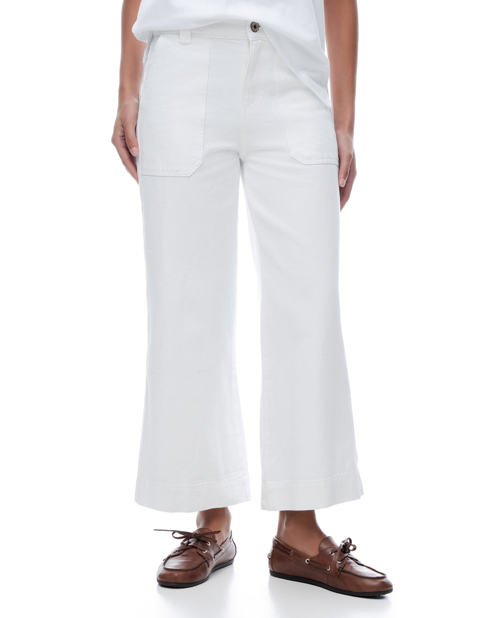Jean culotte tiro medio blanco mujer