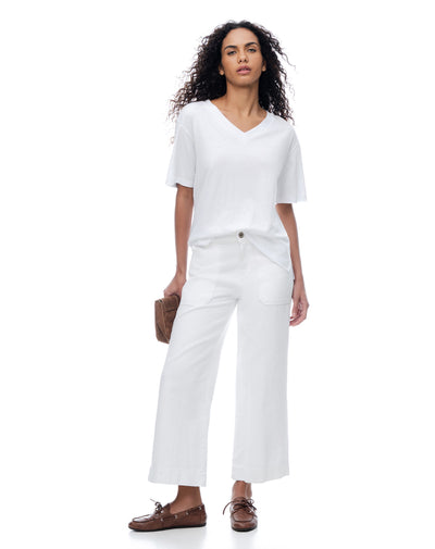 Jean culotte tiro medio blanco mujer