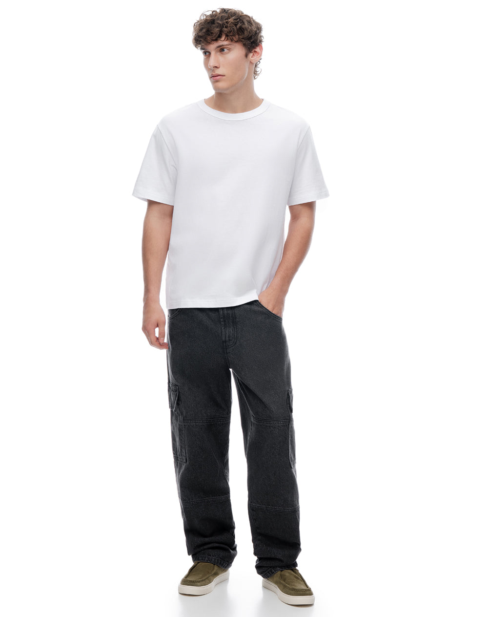 Camiseta manga corta oversize algodón blanca hombre