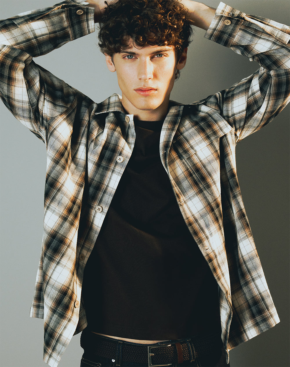 Camisa oversize habana cuadros hombre