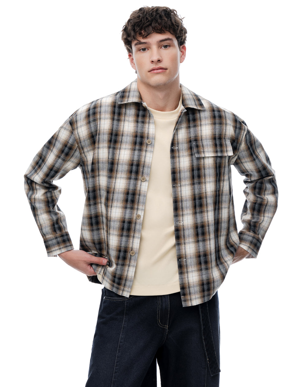 Camisa oversize habana cuadros hombre