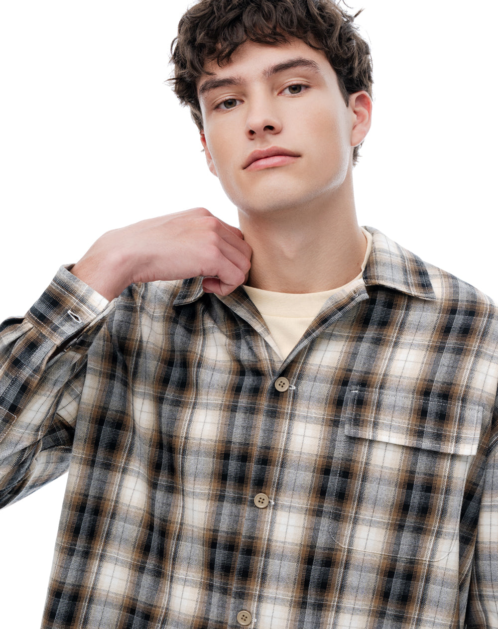 Camisa oversize habana cuadros hombre