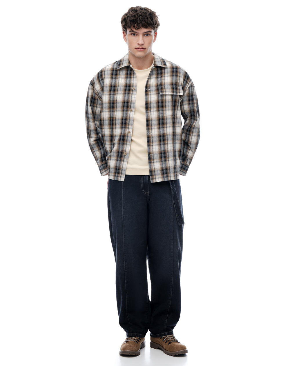 Camisa oversize habana cuadros hombre