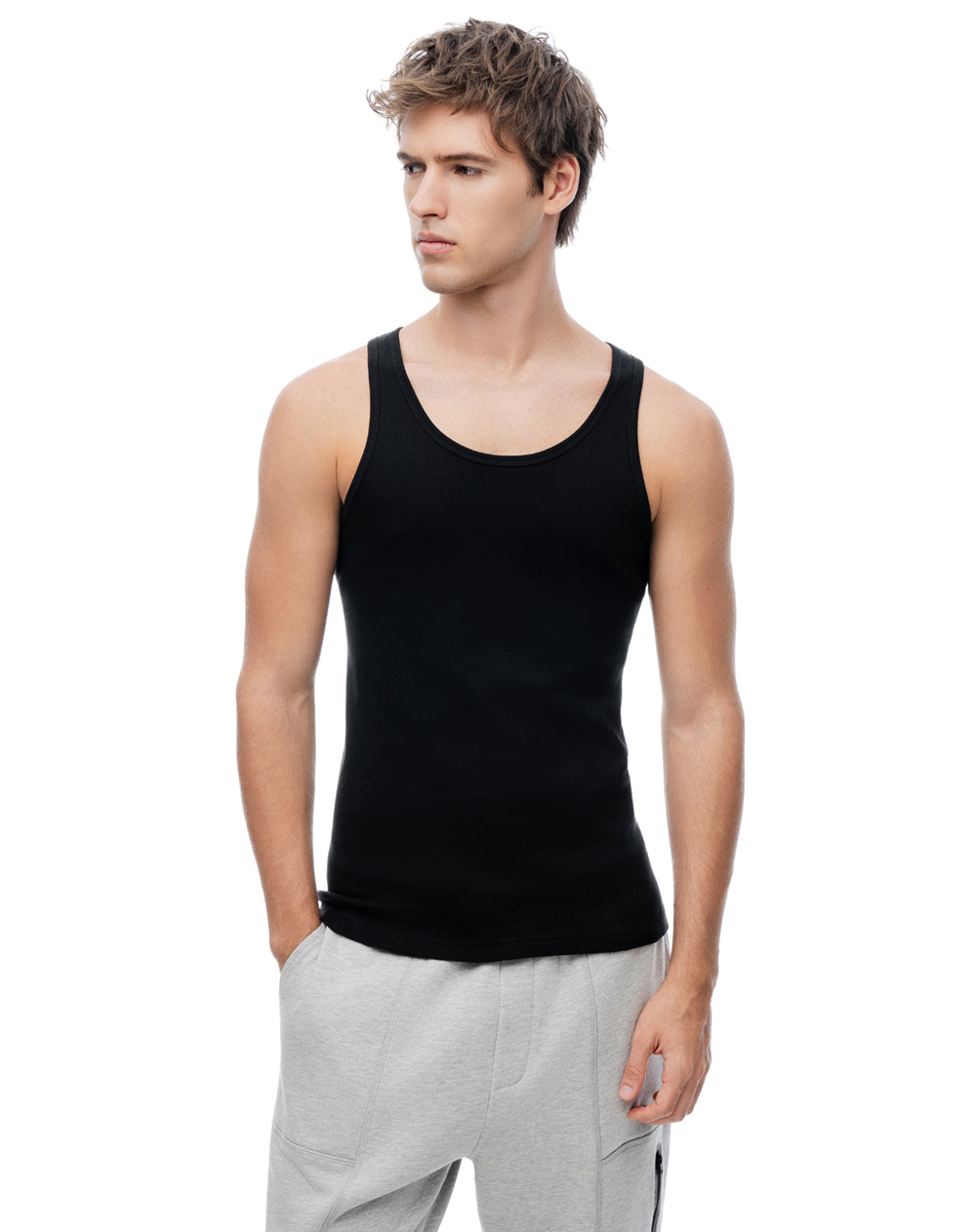 Camisilla slim algodón negra hombre