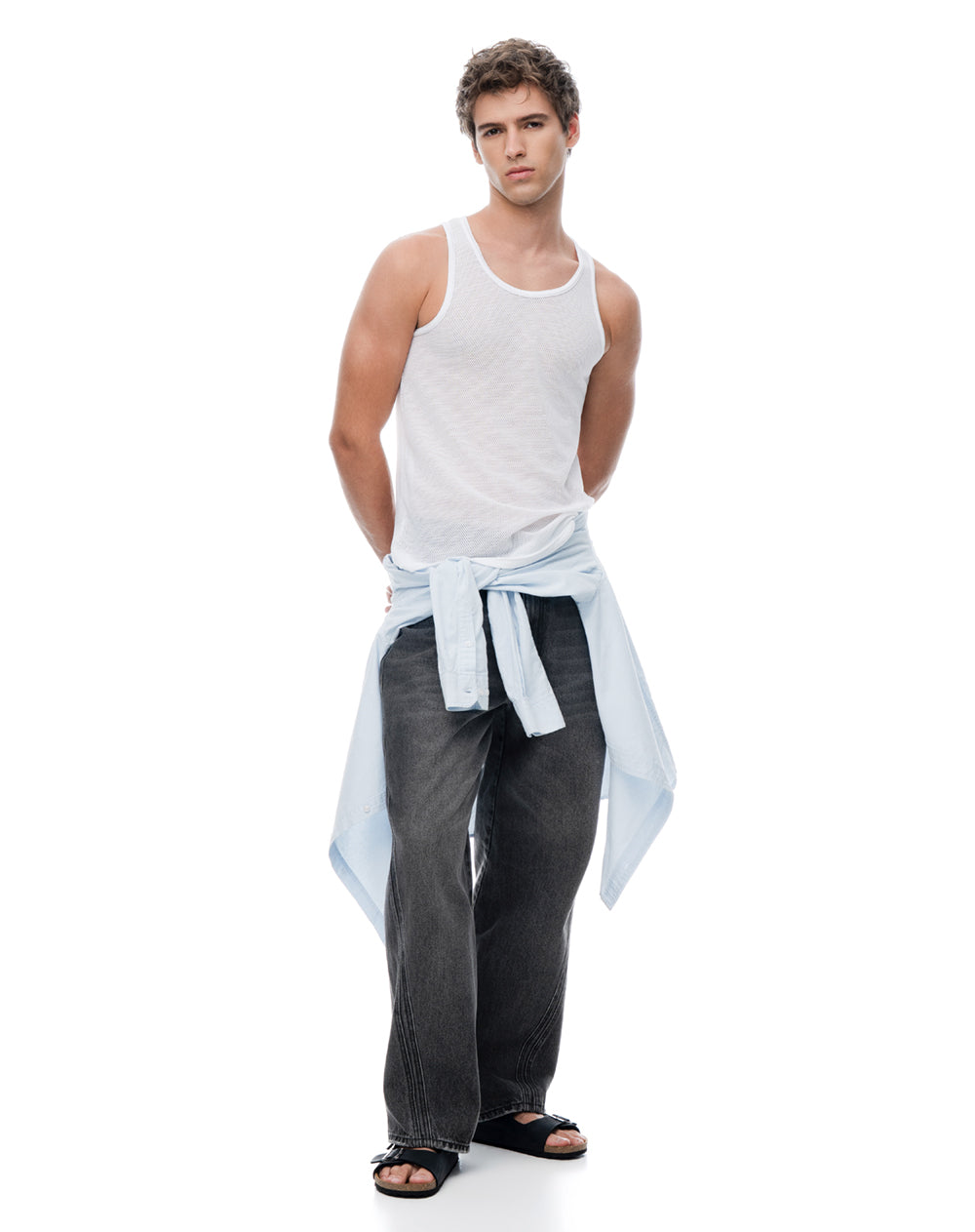 Camisilla slim malla blanca hombre