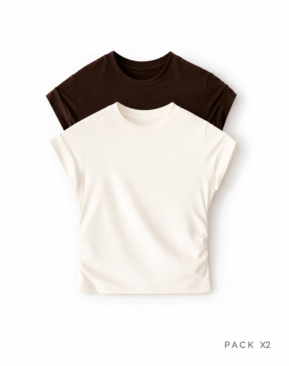 Pack x2 camiseta crop slim habano + chocolate mujer