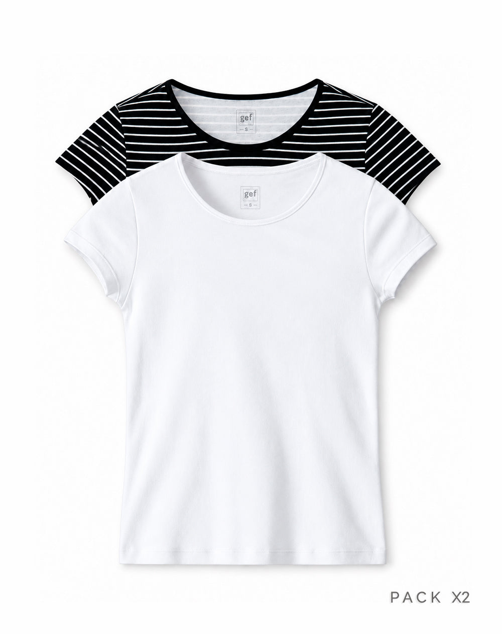 Pack x2 camiseta slim algodón rayas + blanco mujer