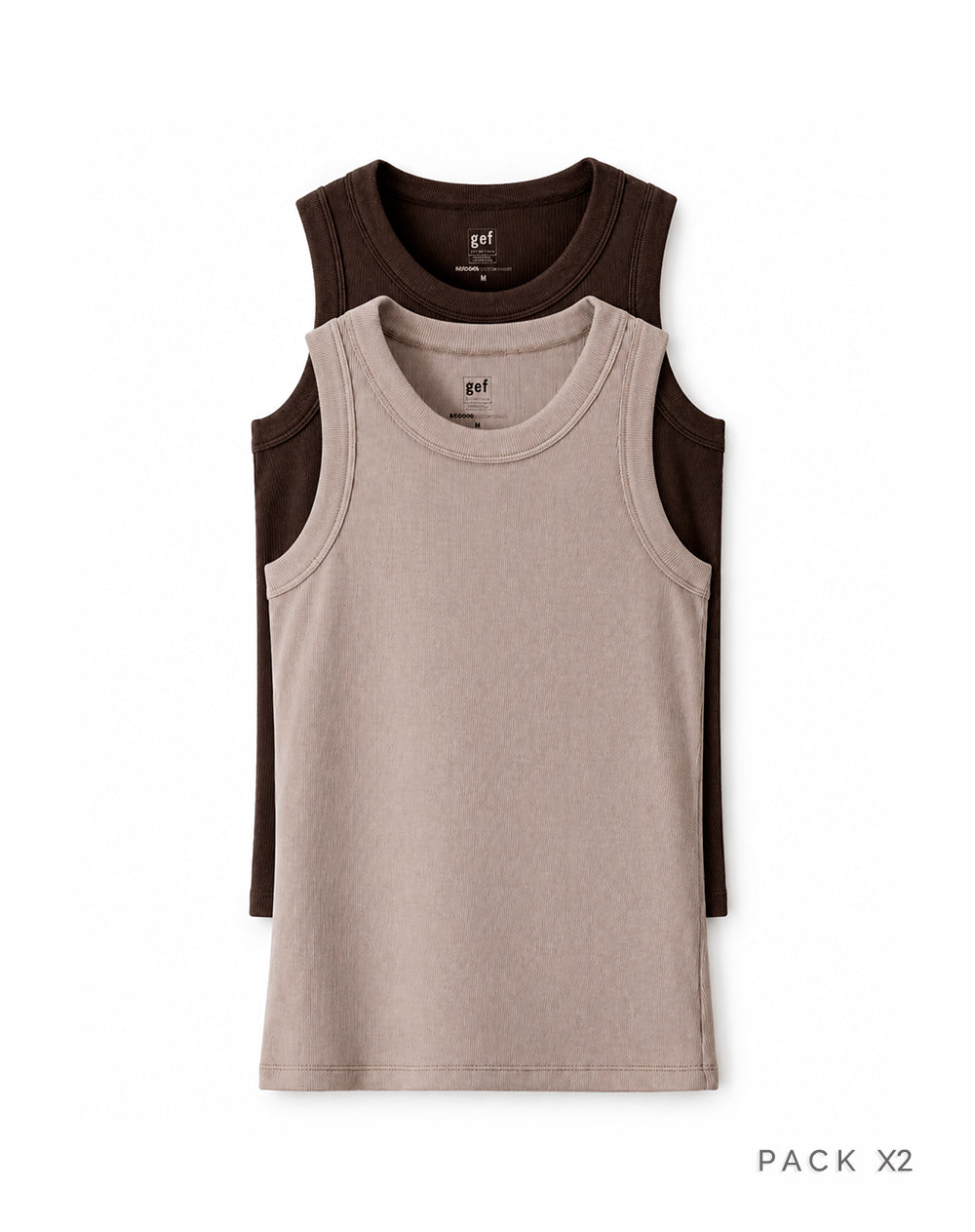 Pack x2 camiseta esqueleto slim rib café + taupe mujer