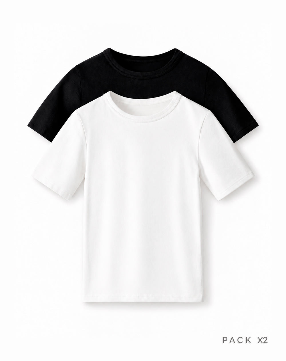 Pack x2 camiseta slim rib algodón blanco + negro mujer