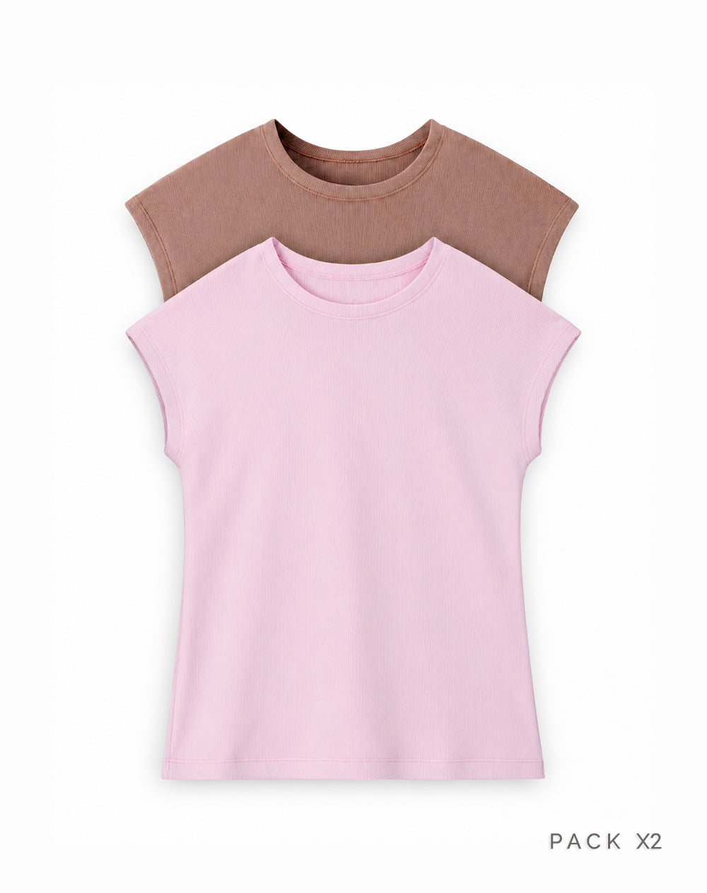 Pack x2 camiseta slim manga corta rosado + café mujer
